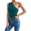 imageLYANER Womens Sexy One Shoulder Ruched Sleeveless Slim Fit Bodysuit Leotard TopLake Blue