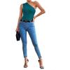 imageLYANER Womens Sexy One Shoulder Ruched Sleeveless Slim Fit Bodysuit Leotard TopLake Blue