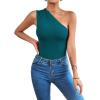 imageLYANER Womens Sexy One Shoulder Ruched Sleeveless Slim Fit Bodysuit Leotard TopLake Blue