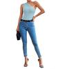 imageLYANER Womens Sexy One Shoulder Ruched Sleeveless Slim Fit Bodysuit Leotard TopLight Blue