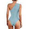 imageLYANER Womens Sexy One Shoulder Ruched Sleeveless Slim Fit Bodysuit Leotard TopLight Blue
