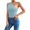imageLYANER Womens Sexy One Shoulder Ruched Sleeveless Slim Fit Bodysuit Leotard TopLight Blue
