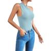imageLYANER Womens Sexy One Shoulder Ruched Sleeveless Slim Fit Bodysuit Leotard TopLight Blue