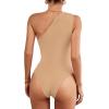 imageLYANER Womens Sexy One Shoulder Ruched Sleeveless Slim Fit Bodysuit Leotard TopLight Khaki