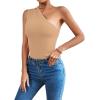 imageLYANER Womens Sexy One Shoulder Ruched Sleeveless Slim Fit Bodysuit Leotard TopLight Khaki