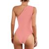 imageLYANER Womens Sexy One Shoulder Ruched Sleeveless Slim Fit Bodysuit Leotard TopLight Pink