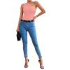 imageLYANER Womens Sexy One Shoulder Ruched Sleeveless Slim Fit Bodysuit Leotard TopLight Pink