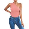 imageLYANER Womens Sexy One Shoulder Ruched Sleeveless Slim Fit Bodysuit Leotard TopLight Pink