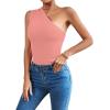 imageLYANER Womens Sexy One Shoulder Ruched Sleeveless Slim Fit Bodysuit Leotard TopLight Pink