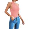 imageLYANER Womens Sexy One Shoulder Ruched Sleeveless Slim Fit Bodysuit Leotard TopLight Pink
