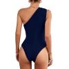 imageLYANER Womens Sexy One Shoulder Ruched Sleeveless Slim Fit Bodysuit Leotard TopNavy Blue