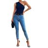 imageLYANER Womens Sexy One Shoulder Ruched Sleeveless Slim Fit Bodysuit Leotard TopNavy Blue