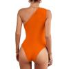 imageLYANER Womens Sexy One Shoulder Ruched Sleeveless Slim Fit Bodysuit Leotard TopOrange