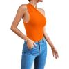 imageLYANER Womens Sexy One Shoulder Ruched Sleeveless Slim Fit Bodysuit Leotard TopOrange