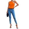 imageLYANER Womens Sexy One Shoulder Ruched Sleeveless Slim Fit Bodysuit Leotard TopOrange