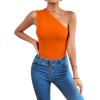 imageLYANER Womens Sexy One Shoulder Ruched Sleeveless Slim Fit Bodysuit Leotard TopOrange