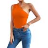 imageLYANER Womens Sexy One Shoulder Ruched Sleeveless Slim Fit Bodysuit Leotard TopOrange