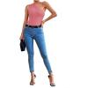 imageLYANER Womens Sexy One Shoulder Ruched Sleeveless Slim Fit Bodysuit Leotard TopPink