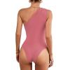imageLYANER Womens Sexy One Shoulder Ruched Sleeveless Slim Fit Bodysuit Leotard TopPink