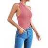 imageLYANER Womens Sexy One Shoulder Ruched Sleeveless Slim Fit Bodysuit Leotard TopPink