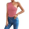 imageLYANER Womens Sexy One Shoulder Ruched Sleeveless Slim Fit Bodysuit Leotard TopPink