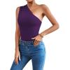 imageLYANER Womens Sexy One Shoulder Ruched Sleeveless Slim Fit Bodysuit Leotard TopPurple