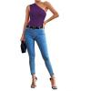 imageLYANER Womens Sexy One Shoulder Ruched Sleeveless Slim Fit Bodysuit Leotard TopPurple
