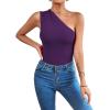 imageLYANER Womens Sexy One Shoulder Ruched Sleeveless Slim Fit Bodysuit Leotard TopPurple
