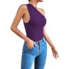 imageLYANER Womens Sexy One Shoulder Ruched Sleeveless Slim Fit Bodysuit Leotard TopPurple