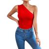 imageLYANER Womens Sexy One Shoulder Ruched Sleeveless Slim Fit Bodysuit Leotard TopRed