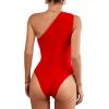 imageLYANER Womens Sexy One Shoulder Ruched Sleeveless Slim Fit Bodysuit Leotard TopRed