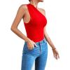 imageLYANER Womens Sexy One Shoulder Ruched Sleeveless Slim Fit Bodysuit Leotard TopRed
