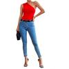 imageLYANER Womens Sexy One Shoulder Ruched Sleeveless Slim Fit Bodysuit Leotard TopRed