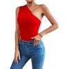 imageLYANER Womens Sexy One Shoulder Ruched Sleeveless Slim Fit Bodysuit Leotard TopRed