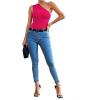 imageLYANER Womens Sexy One Shoulder Ruched Sleeveless Slim Fit Bodysuit Leotard TopRose Red