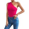 imageLYANER Womens Sexy One Shoulder Ruched Sleeveless Slim Fit Bodysuit Leotard TopRose Red