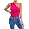 imageLYANER Womens Sexy One Shoulder Ruched Sleeveless Slim Fit Bodysuit Leotard TopRose Red