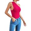 imageLYANER Womens Sexy One Shoulder Ruched Sleeveless Slim Fit Bodysuit Leotard TopRose Red