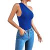 imageLYANER Womens Sexy One Shoulder Ruched Sleeveless Slim Fit Bodysuit Leotard TopRoyal Blue