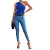 imageLYANER Womens Sexy One Shoulder Ruched Sleeveless Slim Fit Bodysuit Leotard TopRoyal Blue