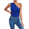 imageLYANER Womens Sexy One Shoulder Ruched Sleeveless Slim Fit Bodysuit Leotard TopRoyal Blue