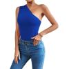 imageLYANER Womens Sexy One Shoulder Ruched Sleeveless Slim Fit Bodysuit Leotard TopRoyal Blue