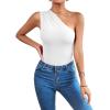 imageLYANER Womens Sexy One Shoulder Ruched Sleeveless Slim Fit Bodysuit Leotard TopWhite