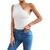 imageLYANER Womens Sexy One Shoulder Ruched Sleeveless Slim Fit Bodysuit Leotard TopWhite