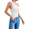 imageLYANER Womens Sexy One Shoulder Ruched Sleeveless Slim Fit Bodysuit Leotard TopWhite