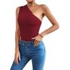 imageLYANER Womens Sexy One Shoulder Ruched Sleeveless Slim Fit Bodysuit Leotard TopWine Red