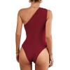 imageLYANER Womens Sexy One Shoulder Ruched Sleeveless Slim Fit Bodysuit Leotard TopWine Red
