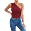 imageLYANER Womens Sexy One Shoulder Ruched Sleeveless Slim Fit Bodysuit Leotard TopWine Red