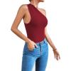 imageLYANER Womens Sexy One Shoulder Ruched Sleeveless Slim Fit Bodysuit Leotard TopWine Red