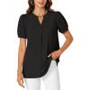 imageLYANER Womens Dressy Casual Summer Tops V Neck Pleated Short Sleeve Blouses Loose Work Tunic ShirtsBlack